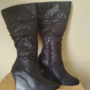 Anne Michelle Textile upper mid-calf‎ Women’s Wedge boots Black size 6
